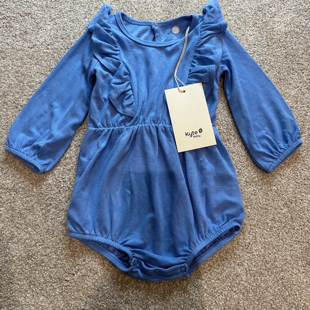 Kyte Baby 6-12 Month Periwinkle Long Sleeve Bubble Romper (Bamboo Jersey) - NWT